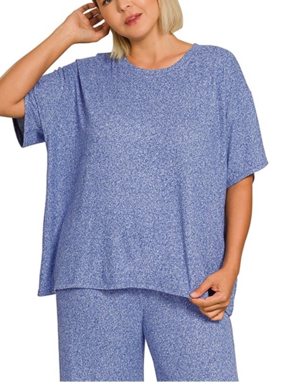 NEW!Plus Size LT Navy Plus soft melange short sleeve tee & long pants set SZ 1X - Picture 3 of 5
